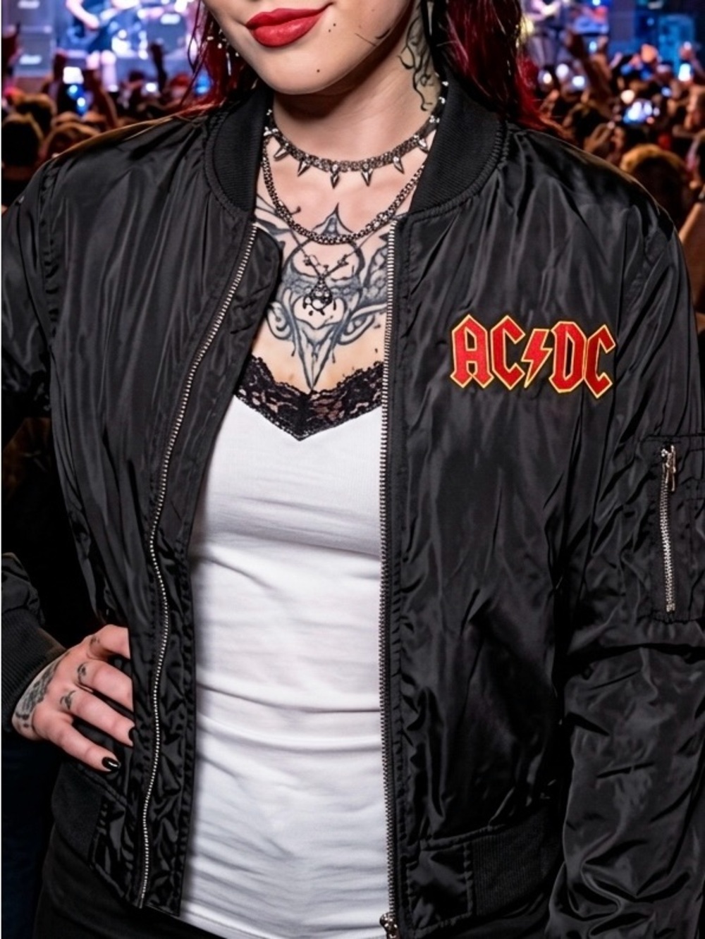 Vintage AC/DC Heavy Metal Rock Band Tour BomberJacket w/ Logo. Punk, Streetwear